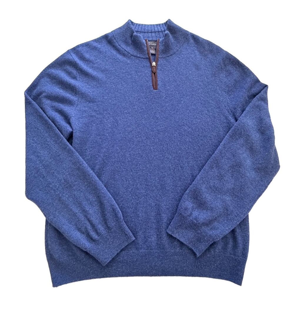 Bloomingdale's Men's Store 100% Cashmere Blue 1/4 Zip Sweater XL Luxury Preppy